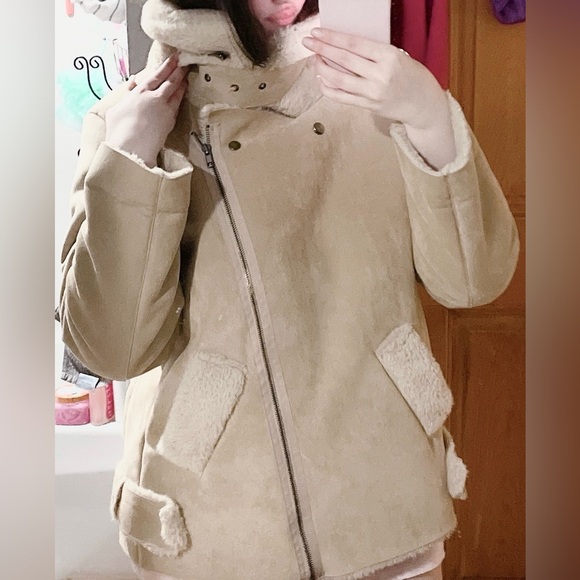 korea fawn brown shearling faux fur coat - Picture 7 of 7